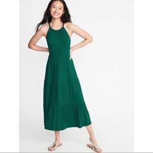 High-neck Green Maxi Dress